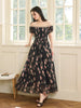 Rose Petite Woman's Charm Date Waist-Cinching A-Line Manor French Retro Floral Dress