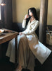Taiwanese Drama Elegant Suede Waist-Tie Flowy Dress