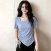 Plus Size Women's Summer Pleated Short-Sleeve T-Shirt