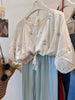 Plus Size Women's French-Style Embroidered Puff-Sleeve Shirt