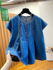 Plus Size Women's New-Style Casual Denim Short-Sleeve Relaxed Fit Shirt Fits 331 lb