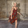 Red Floral Print Ruffle Trim V-Neck Slip Maxi Dress French Vintage Oil Painting Style Vacation Sundress