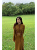 Mustard Brown Knit Sweater Set Deconstructed Tie Rope Round Neck Mixed Color Original Chinese Bell-Sleeved Dress