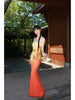 Sunset Dirty Orange Skirt Hanxia Beach Flower Gradient Mermaid Vacation Strap Dress