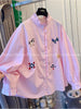 Plus Size Women's Spring Summer Embroidered Long-Sleeve Shirt Fits 331 lb