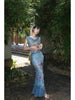 Qingwan Ziyuan Skirt Iris Retro Chinese Style Scoop Neck Slim Fit Jumpsuit + Mermaid Long