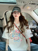 Plus Size Summer Embroidered Printed Short-Sleeve Relaxed Fit T-Shirt Fits 331 lb