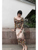 Antique Scented Skirt Floral Retro Elegant One-Shoulder New Chinese Style Fitted Long Dress