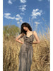Ash Grey Wrapped Rope Skirt New Chinese Style Lotus Leaf Edge Tied Cool Spliced Slit Strap Dress