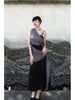 Jian Ma Wrapped Long Dress Cool Gray Linen and Cotton Raindrop Shawl New Chinese Style Layered Black