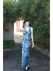 Azure Ripple Glass Skirt Porcelain Blue Tie-Dye Retro New Chinese Style Sleeveless Backless Slim Fit Dress