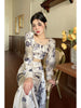 Watercolor Dress Classical Ink Splatter Tie-Dye Slit Design Retro Print Two-Piece Set Summer