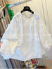 Plus Size Women's Summer New-Style Lace Embroidered Relaxed Fit Shirt Fits 331 lb