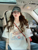 Plus Size Women's Summer Embroidered Printed Short-Sleeve Relaxed Fit T-Shirt