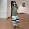 Plus Size Summer Printed Short-Sleeve Relaxed Fit Two-Piece Set Fits 331 lb
