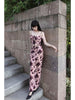 Elegant Rose Pink Print Oil Painting Estate Vintage Floral Lace New Chinese Two-Piece Set