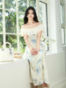 Highly recommends the Fei brand dress with irregular prints exuding a gentle and elegant charm