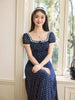 Holiday Polka Dot Palace Elastic Mesh Dress with Waist-Cinching Elegant Design for a Sophisticated Long Gown