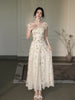 Antique Garden Elegant Retro Floral Flower Print French Dress 2