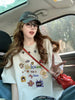 Plus Size Summer Embroidered Printed Short-Sleeve Relaxed Fit T-Shirt Fits 331 lb