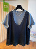 Plus Size Women's Summer Casual Lace Patchwork Short-Sleeve T-Shirt Fits 331 lb