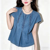 Plus Size Women's Summer New-Style Denim Short-Sleeve Shirt Fits 99-331 lb
