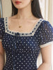 Holiday Polka Dot Palace Elastic Mesh Dress with Waist-Cinching Elegant Design for a Sophisticated Long Gown