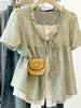 Plus Size Women's Summer French-Style Elegant Puff-Sleeve Shirt