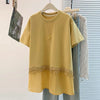 Plus Size Women's Summer New-Style Lace Design Patchwork Short-Sleeve Relaxed Fit T-Shirt Fits 331 lb