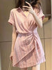 Plus Size Summer New-Style Design Pleated Short-Sleeve Dress Fits 331 lb