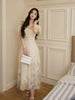 Understanding Flower Gentle Ambience Positioning Embroidery Waist-Cinching Strap Twist Knot Dress