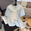 Plus Size Women's Summer New-Style Lace Bow Patchwork Short-Sleeve Relaxed Fit T-Shirt Fits 331 lb