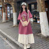 Plus Size Women's New-Style Lace Patchwork Short-Sleeve Relaxed Fit Dress Fits 331 lb