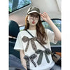 Plus Size Women's Summer New-Style Bow Short-Sleeve Relaxed Fit T-Shirt Fits 331 lb