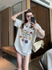 Plus Size Summer Embroidered Printed Short-Sleeve Relaxed Fit T-Shirt Fits 331 lb