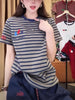 Plus Size Women's Summer New-Style Design Embroidered Short-Sleeve T-Shirt Fits 331 lb
