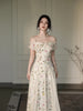 Antique Garden Elegant Retro Floral Flower Print French Dress 2