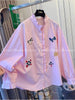 Plus Size Women's Spring Summer Embroidered Long-Sleeve Shirt Fits 331 lb