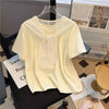 Plus Size Women's Summer New-Style Lace Bow Patchwork Short-Sleeve Relaxed Fit T-Shirt Fits 331 lb