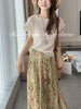 Plus Size Summer Floral Pleated Short-Sleeve Two-Piece Set Fits 331 lb