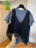 Plus Size Women's Summer Casual Lace Patchwork Short-Sleeve T-Shirt Fits 331 lb
