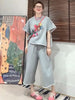 Plus Size Women's Summer Casual Printed Relaxed Fit Two-Piece Set Fits 331 lb