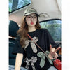 Plus Size Women's Summer New-Style Bow Short-Sleeve Relaxed Fit T-Shirt Fits 331 lb