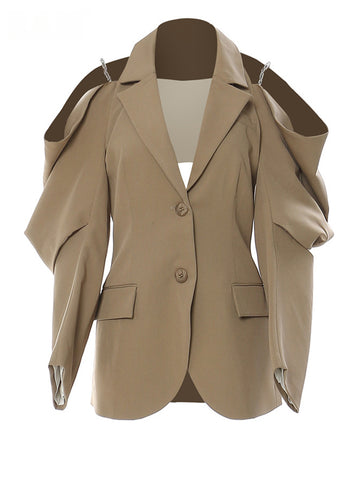 Women Off Shoulder Chain Big Size Blazer Lapel Long Sleeve Loose Fit Jacket Tide Spring Autumn 1DE9885