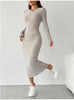 Women's Long Knit Dress, Round Neck Long Sleeve Dress for Fall Winter