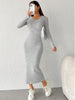 Women's Long Knit Dress, Round Neck Long Sleeve Dress for Fall Winter