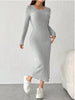 Women's Long Knit Dress, Round Neck Long Sleeve Dress for Fall Winter