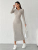 Women's Long Knit Dress, Round Neck Long Sleeve Dress for Fall Winter
