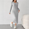 Women's Long Knit Dress, Round Neck Long Sleeve Dress for Fall Winter