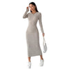 Women's Long Knit Dress, Round Neck Long Sleeve Dress for Fall Winter